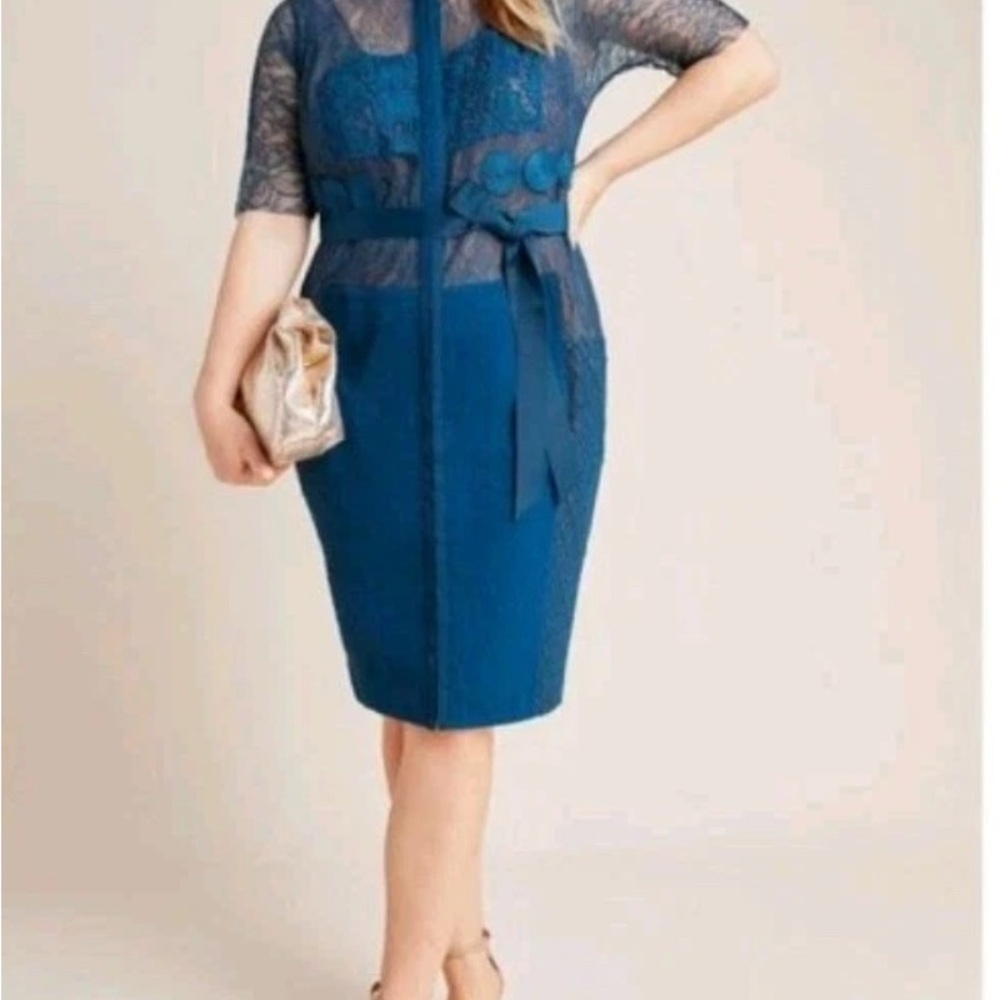 Byron Lars for Anthropologie Teal/turquise Lace Midi Dress